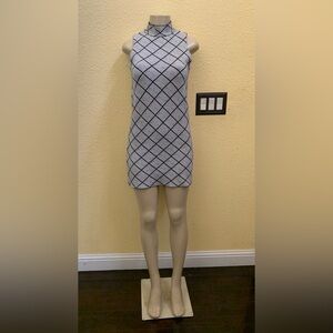 Zara Knit Size Small Sleeveless Geometric Pattern Mock Neck Mini Dress